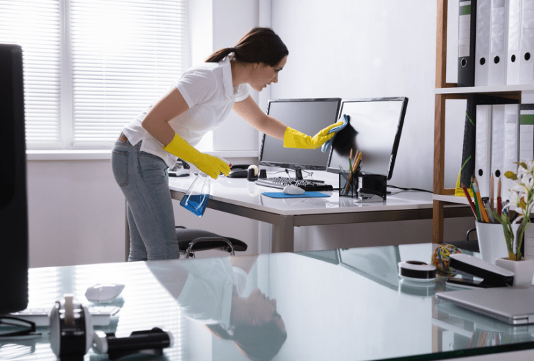 Women cleaning office